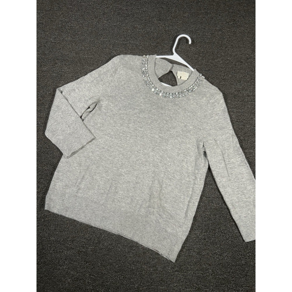 Kate Spade Sweater Women's Large Gray Cashmere Wool Jewels Cozy Preppy